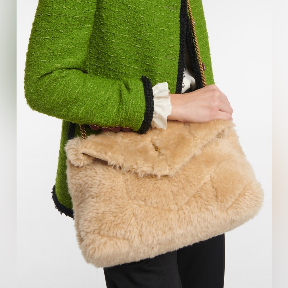 NEW! Authentic YSL SAINT LAURENT CREAM PUFFER LARGE FUR SHEARLING SHOULDER BAG - Picture 4 of 17